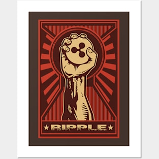 Ripple Coin: Propaganda style triumphant fist clutching a Ripple coin Posters and Art